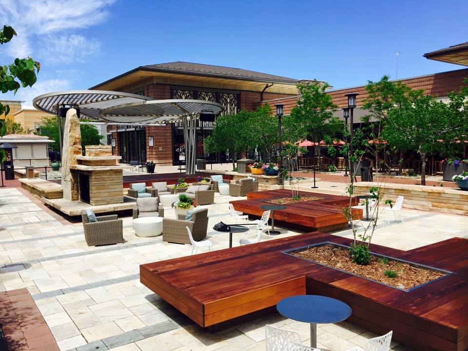 Outdoor plaza at a retail and entertainment center in Westminster